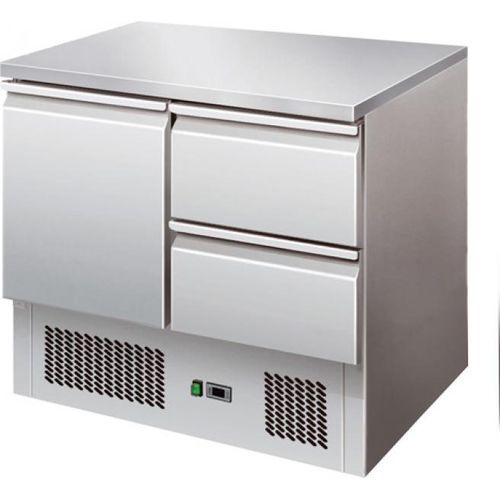 Saladette refrigerata statica 2 porte con pianio in acciaio 2 cassetti
