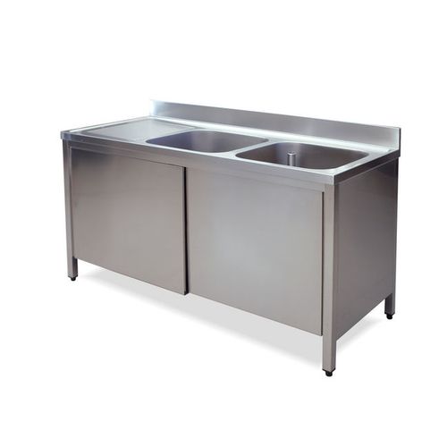 Lavello armadiato 2 vasche inox con gocciolatoio a sx 140x70