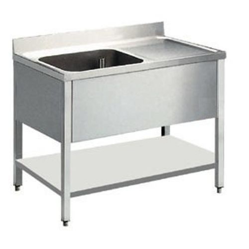 Lavello inox 1 vasca con goccilatoio a dx e ripiano 120x60