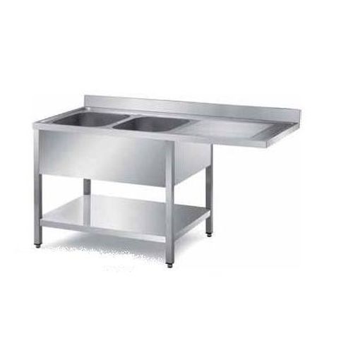 Lavello a sbalzo inox 2 vasche con ripiano e gocciolatoio a dx  160x60